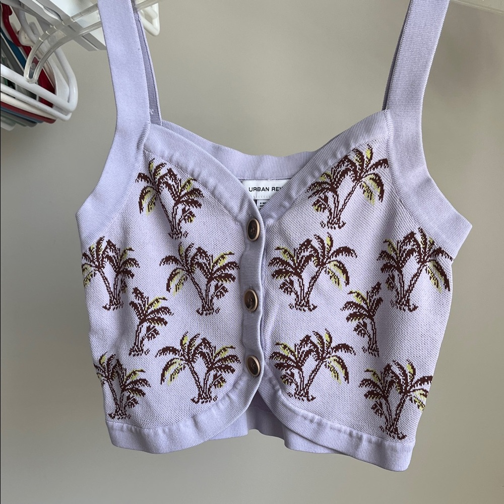 Urban Revivo Lavender Palm Tree Embroidered Crop Top